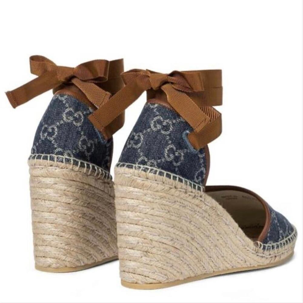 GUCCI Pilar GG logo denim espadrilles wedges - Picture 4 of 5